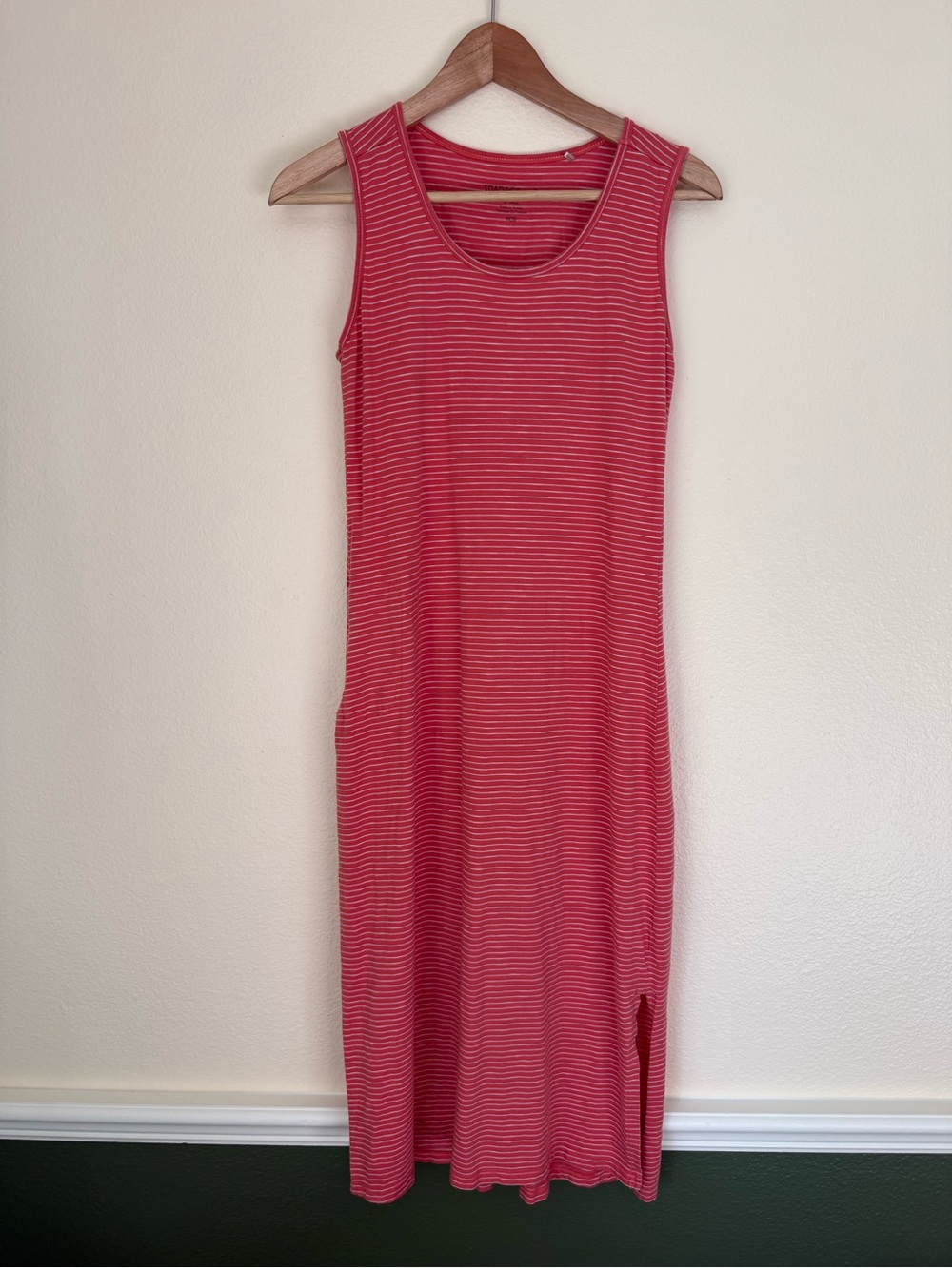 Toad&Co Coral Pink Striped Sleeveless Midi Dress
